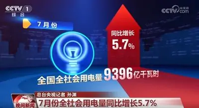 国家能源局：7月份全社会用电量同比增长5.7%